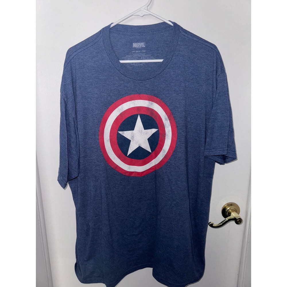 Marvel Captain America Shield Graphic T-Shirt Mens 2XL Blue Heather Short Sleeve